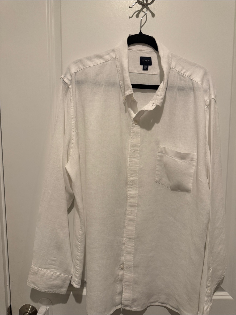 J. Crew Men's White Button-Up Linen-Blend Shirt